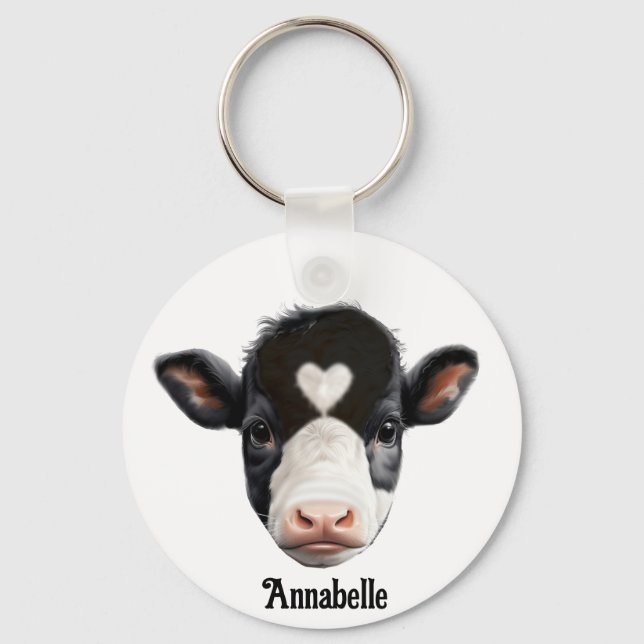 Porte-clés Belle tête de vache noire et blanche (Recto)