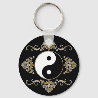 Porte-clés Belle Yin Yang Design en noir et or