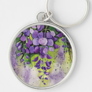 Porte-clés Belles Fleurs De Wisteria En Aquarelle Clé Bague