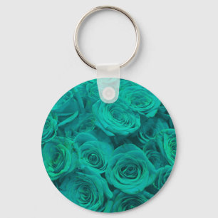 Porte-clés Belles fleurs turquoises roses turquoises