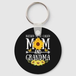 Porte-clés Bénie d'être appelée maman et grand-mère florale m