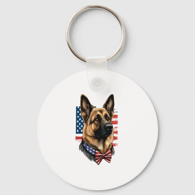 Porte-clés Berger allemand avec drapeau américain (Recto)