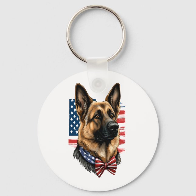 Porte-clés Berger allemand avec drapeau américain (Recto)
