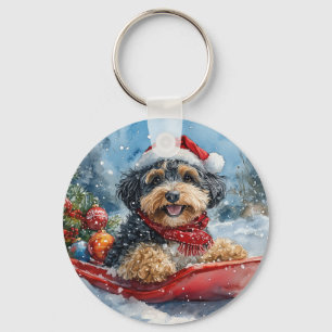 Porte-clés Bernedoodle Chien en Luge Laissez Tomber la Neige