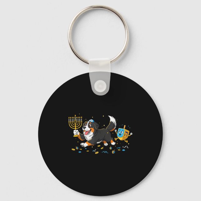 Porte-clés Bernese Mountain Dog Dreidel Menorah Hanukkah Wome (Recto)