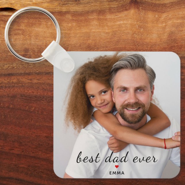 Porte-clés Best Dad Ever Cute Red Heart Two Photo Images  (Recto)