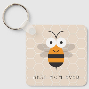 Porte-clés Best Mom Ever Honey Bee Honeycomb Button