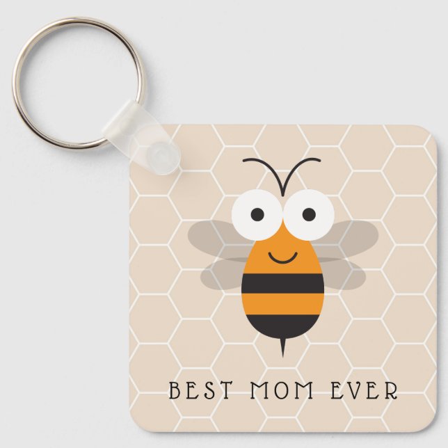 Porte-clés Best Mom Ever Honey Bee Honeycomb Button (Recto)