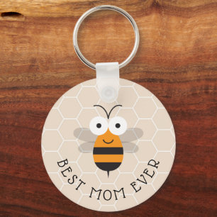 Porte-clés Best Mom Ever Honey Bee Honeycomb Keychain