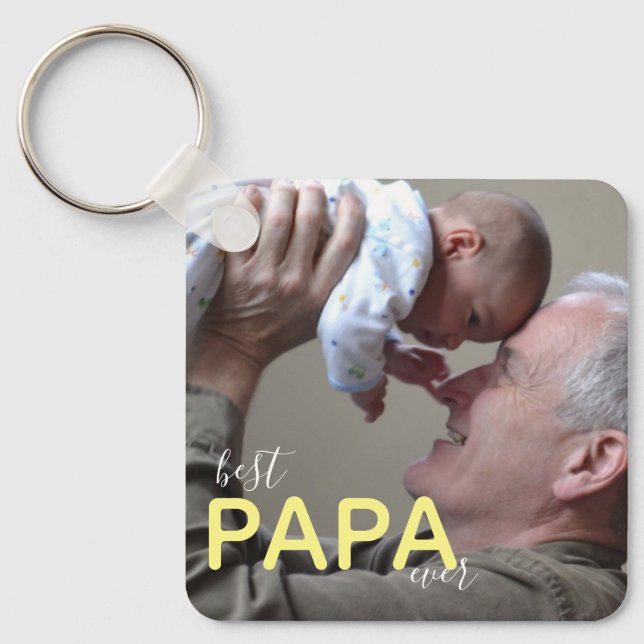 Porte-clés Best Papa Ever Grand-père & Baby Photo Script mode (Recto)