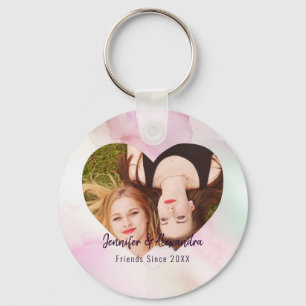 Porte-clés BFF Coeur en marbre rose Personnalisé Amis Photo &