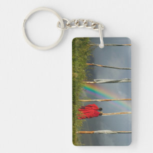 Porte-clés Bhoutan, village de Gangtey, arc-en-ciel sur deux
