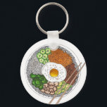 Porte-clés Bibimbap Cuisine coréenne Cuisine Cuisine Riz Egg<br><div class="desc">Design présente une illustration originale du bibimbap (bi bim bap), un plat coréen composé de riz, d'oeuf, de namul (légumes), de viande et de gochujang (pâte de piment). Une cuisine de base en Corée, dont les variations de Jinju, Jeonju et Tongyeong, appréciées dans la cuisine sud-coréenne. Idéal pour tous les...</div>