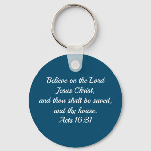 Porte-clés Bible chrétienne Verse Actes 16:31 Bleu
