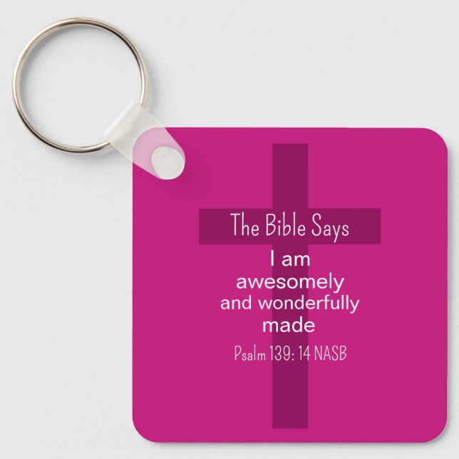 Porte-clés Bible d'affirmation d'encouragement chrétien rose  (Recto)