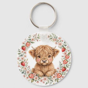 Porte-clés Bible KJV - Jolie vache Highland veau à la fraise