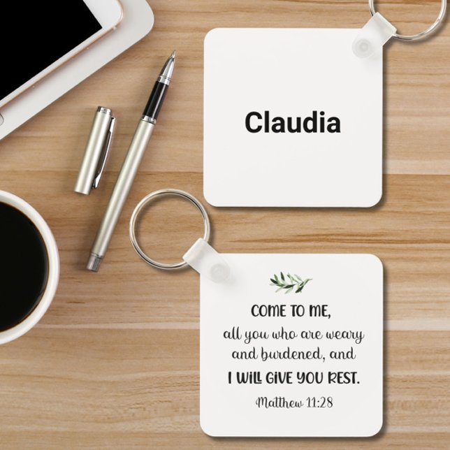 Porte-clés Bible verset Matthew Olive Carré Porte - clé (Créateur téléchargé)