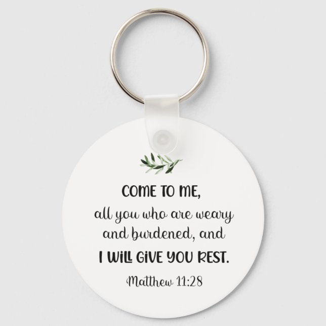 Porte-clés Bible verset Matthieu Carré Olive Porte - clé (Recto)