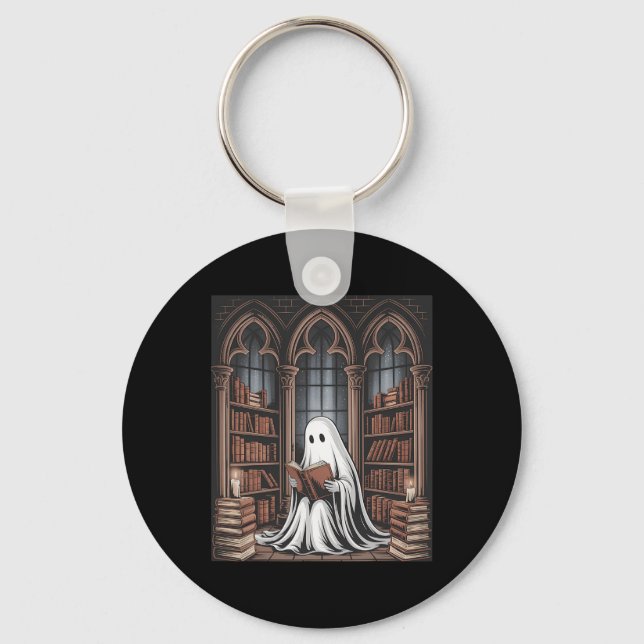 Porte-clés Bibliothèque Halloween Ghost Lecture Livres Amateu (Recto)