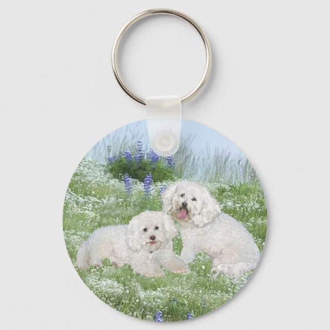 Porte-clés Bichon Frise Bleuets (Recto)