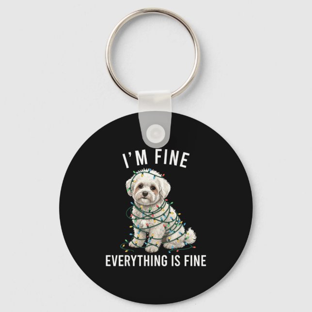 Porte-clés Bichon Frise Christmas I'm Fine Everything Is Fine (Recto)