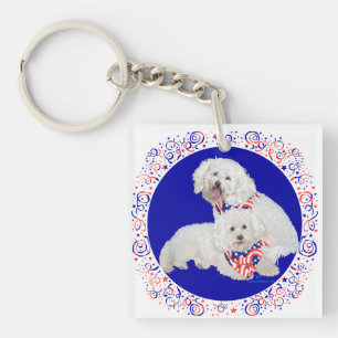 Porte-clés Bichon Frise Rouge Blanc Bleu