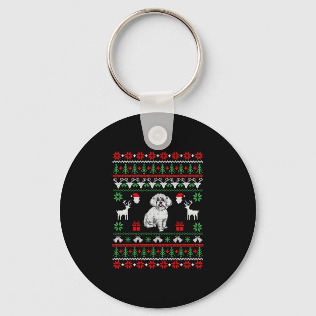 Porte-clés Bichon Frise Ugly Christmas Sweater (Recto)