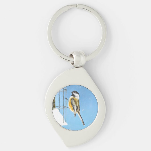 Porte-clés Bickadee sur la peinture d'alimentation - Oiseaux  (Devant)