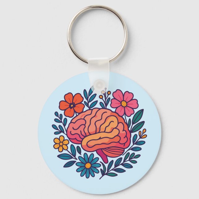 Porte-clés Bien-être mental Brain en fleurs (Recto)