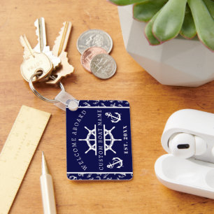 Porte-clés Bienvenue à bord de l'ancre de bateau bleu marine