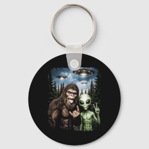 Porte-clés Bigfoot Alien Selfie Rock On Signe de Paix Drôle d