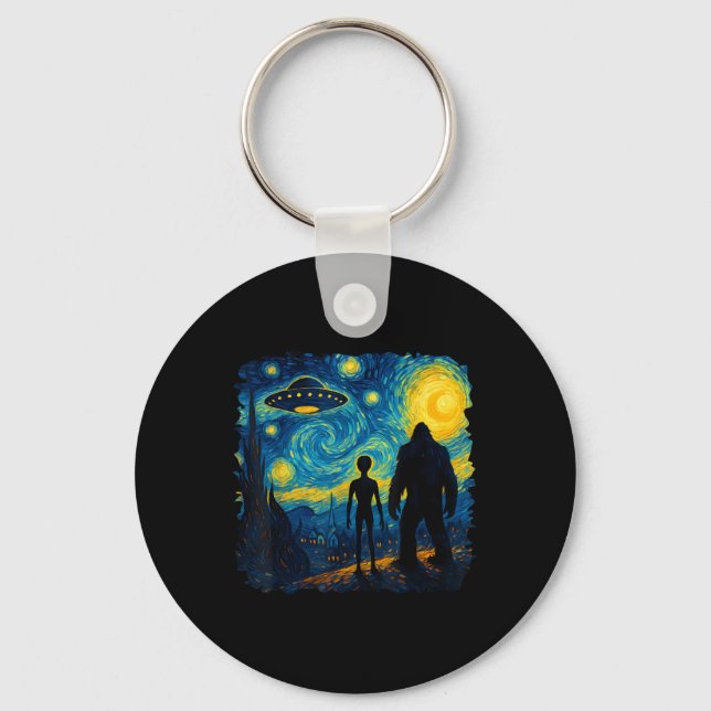 Porte-clés Bigfoot Alien Ufo Van Gogh Nuit Étoilée Sasquatch  (Recto)