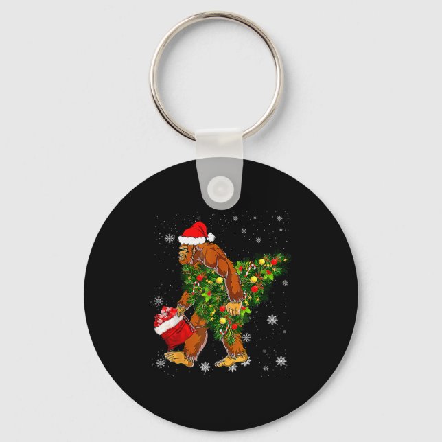 Porte-clés Bigfoot Carrying Christmas Tree Sasquatch Believer (Recto)