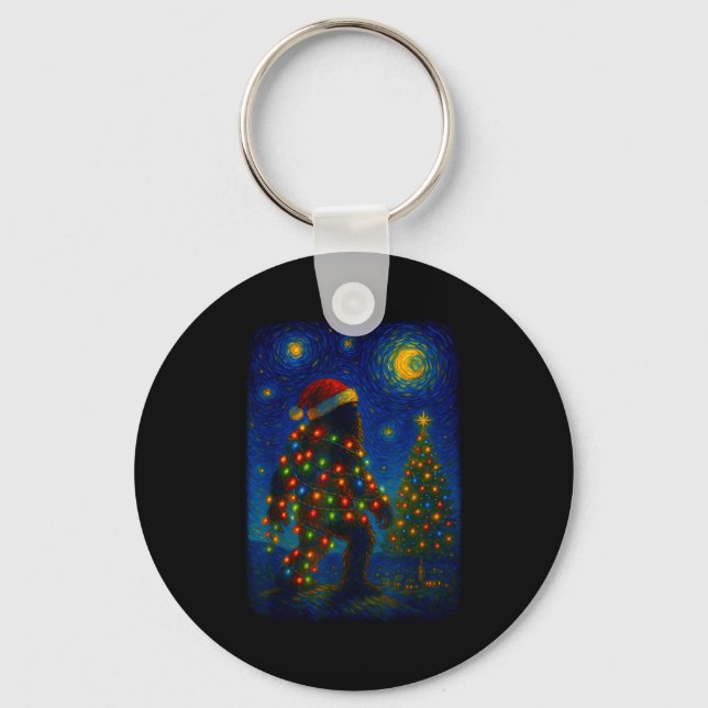 Porte-clés Bigfoot Christmas Sasquatch Santa Hat Starry Night (Recto)
