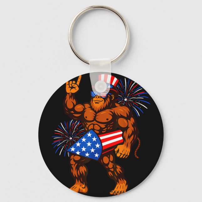Porte-clés Bigfoot feu d'artifice drapeau américain sasquatch (Recto)