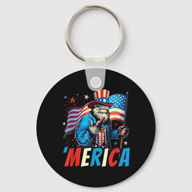 Porte-clés Bigfoot Merica Rock Drapeau Américain Sasquatch 4  (Recto)