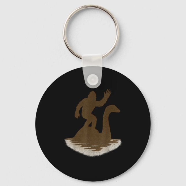 Porte-clés Bigfoot Riding Loch Ness Monster Funny Sasquatch  (Recto)