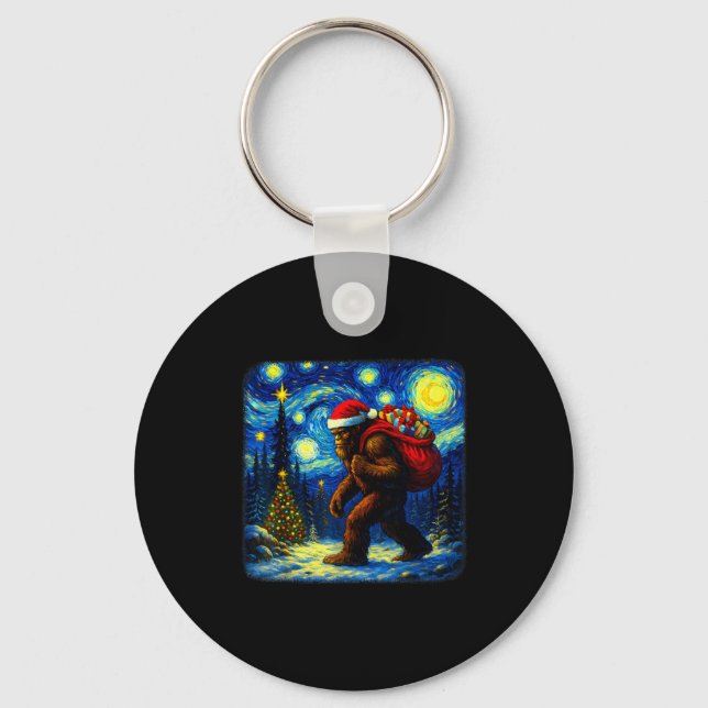 Porte-clés Bigfoot Santa Christmas Starry Night Sasquatch Van (Recto)