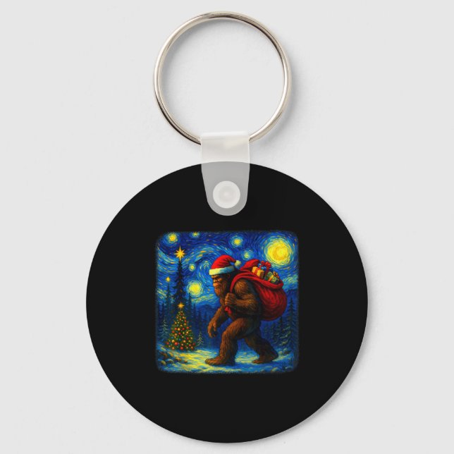 Porte-clés Bigfoot Santa Christmas Starry Night Sasquatch Van (Recto)