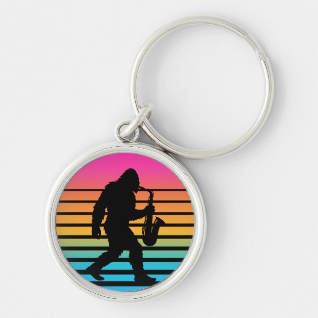 Porte-clés Bigfoot Saxophone Coucher de Soleil Rétro (Devant)