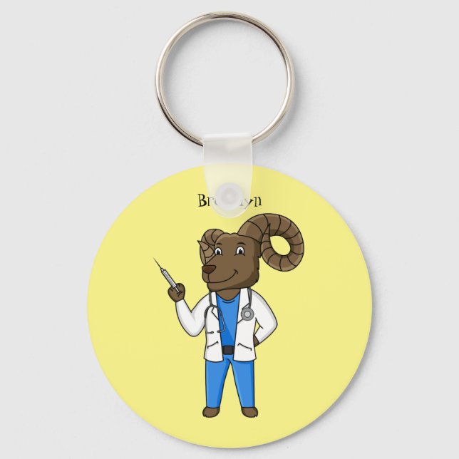 Porte-clés Bighorn sheep doctor cartoon illustration (Recto)