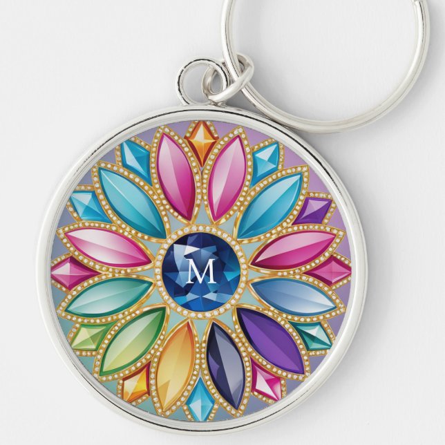 Porte-clés Bijou à fleurs coloré (Devant)