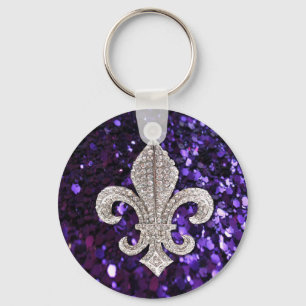 Porte-clés Bijou étincelant Fleur De Lis Violet