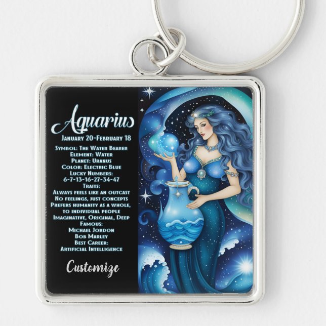 Porte-clés Bijou personnalisé Galaxie Zodiac Aquarius (Devant)
