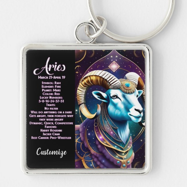 Porte-clés Bijoux personnalisés Galaxie Zodiac Aries (Devant)