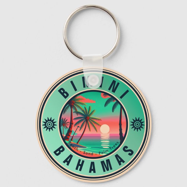 Porte-clés Bimini Bahamas Retro Sunset Travel Souvenir 1950 (Recto)