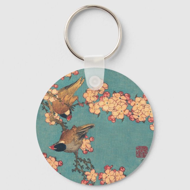 Porte-clés Birds and Flowers Japanese Art Pink Floral (Recto)
