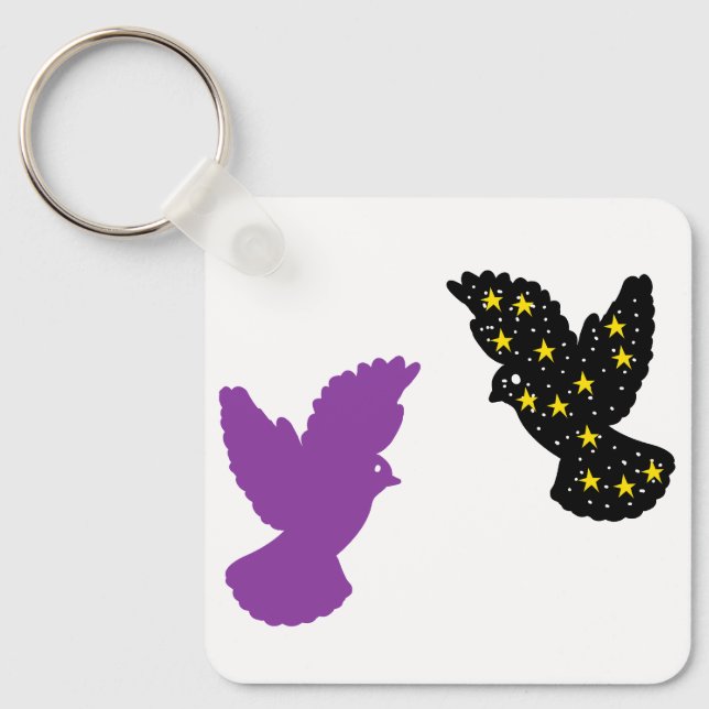 Porte-clés Birds Keychain – Dual Feather Silhouette Design (Recto)