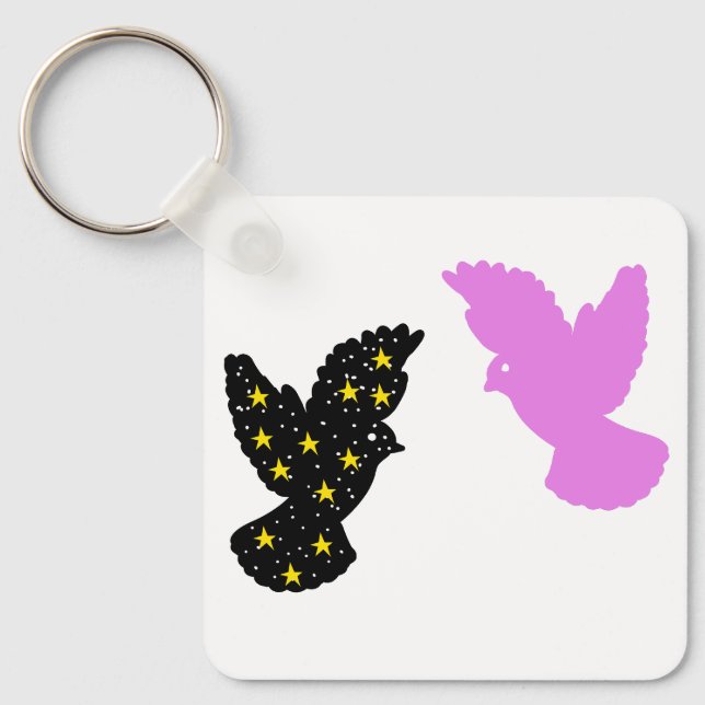 Porte-clés Birds Keychain – Twin Perch Silhouette Symbol (Recto)
