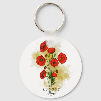 Porte-clés Birth Month Flower Born in August Poppy Flowers